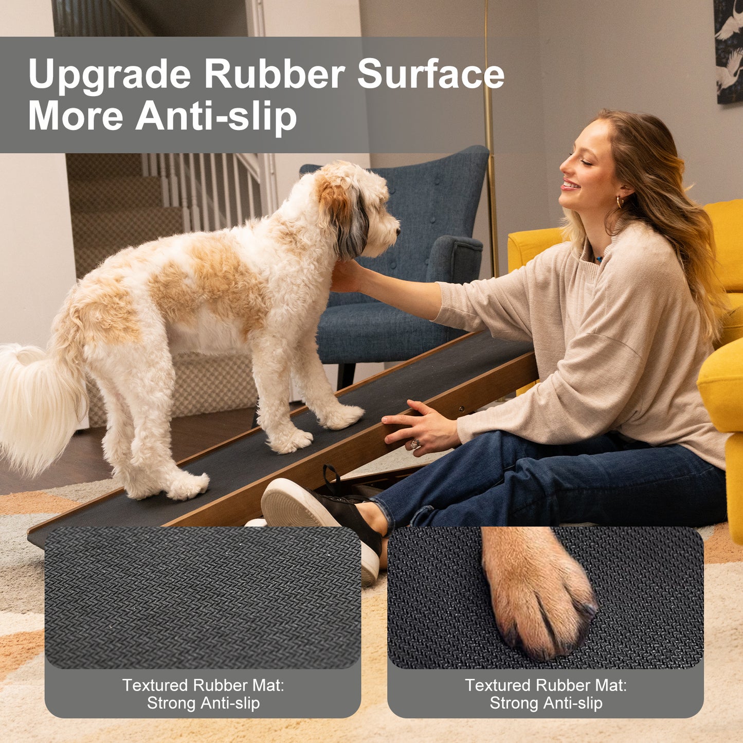 Aboron Folding Pet Ramp, Adjustable Dog Ramp for Bed, Couch, Car