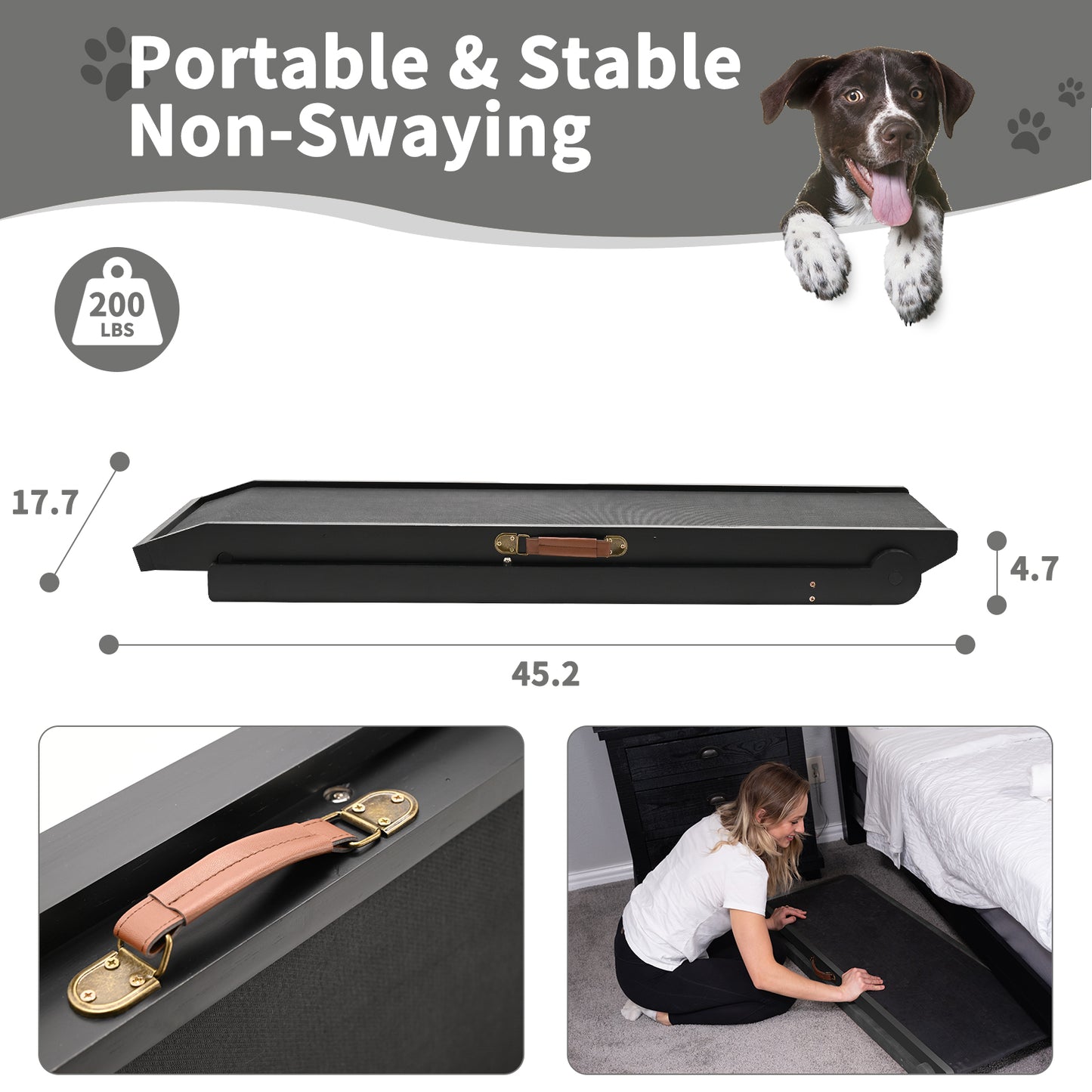 Aboron Adjustable Folding Rubber Pet Ramp for Small & Large Old Dogs & Cats