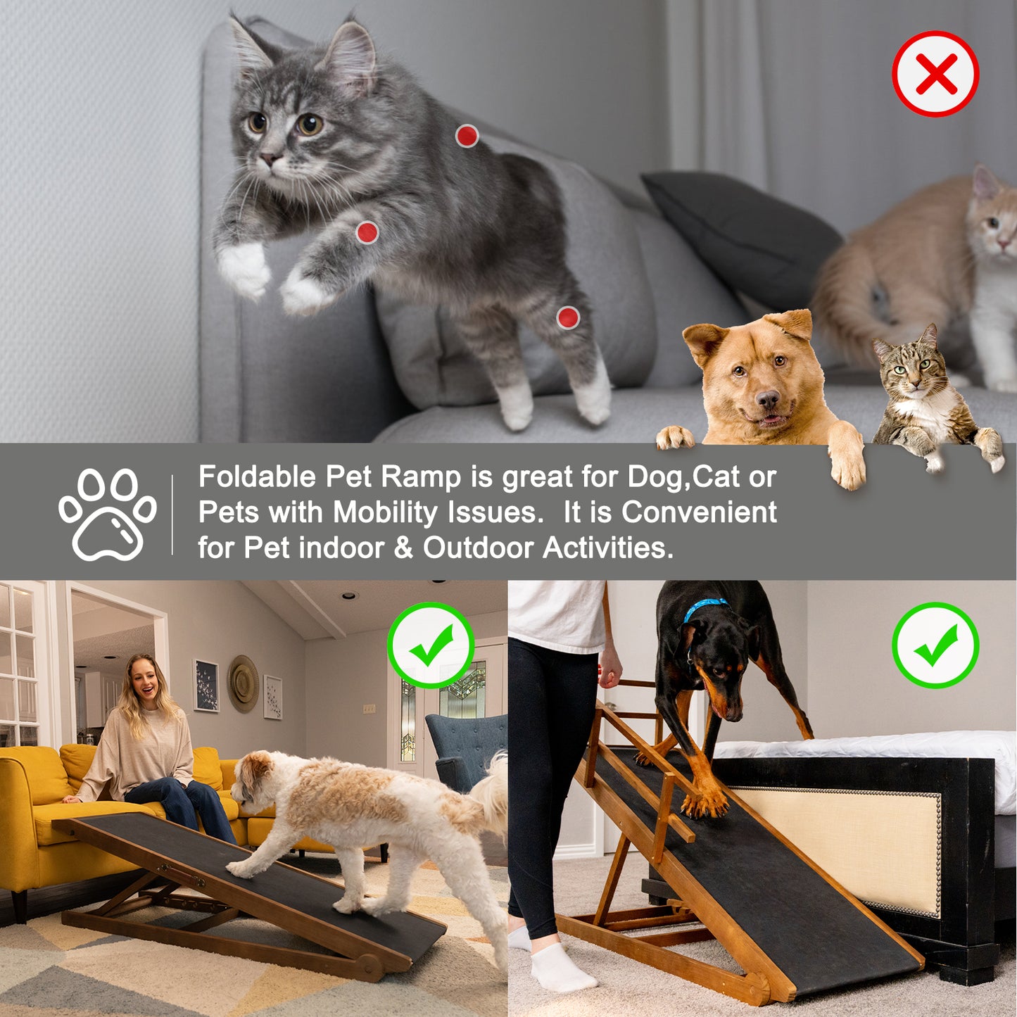 Aboron Folding Pet Ramp, Adjustable Dog Ramp for Bed, Couch, Car