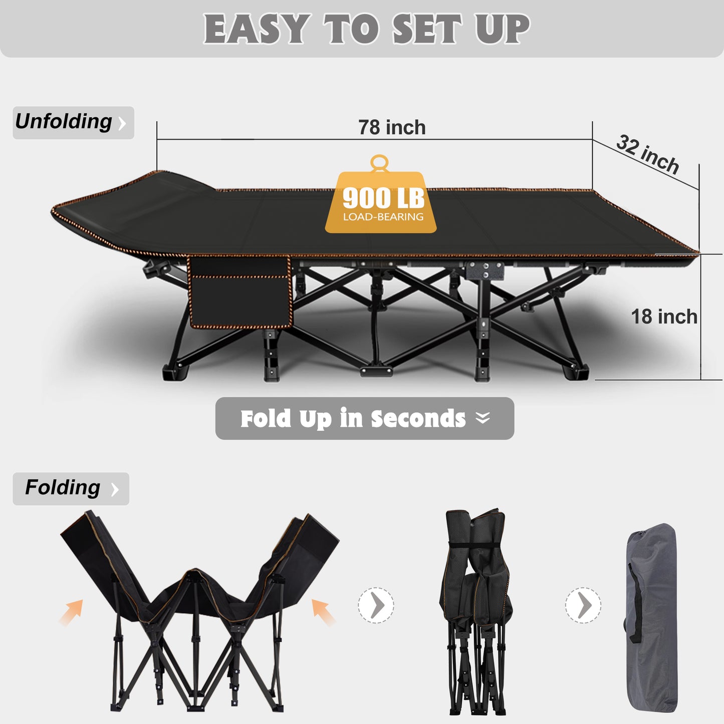 Aboron Oversized XXL Folding Camping Cot