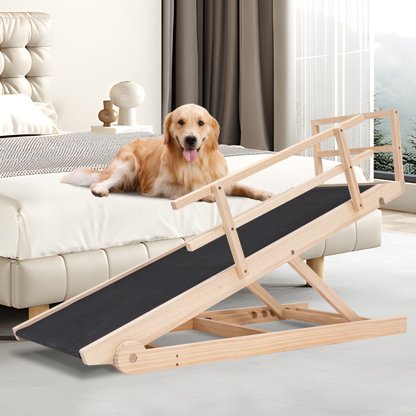 Aboron Antislip Wooden Dog Ramp for High Bed, Couch, Car