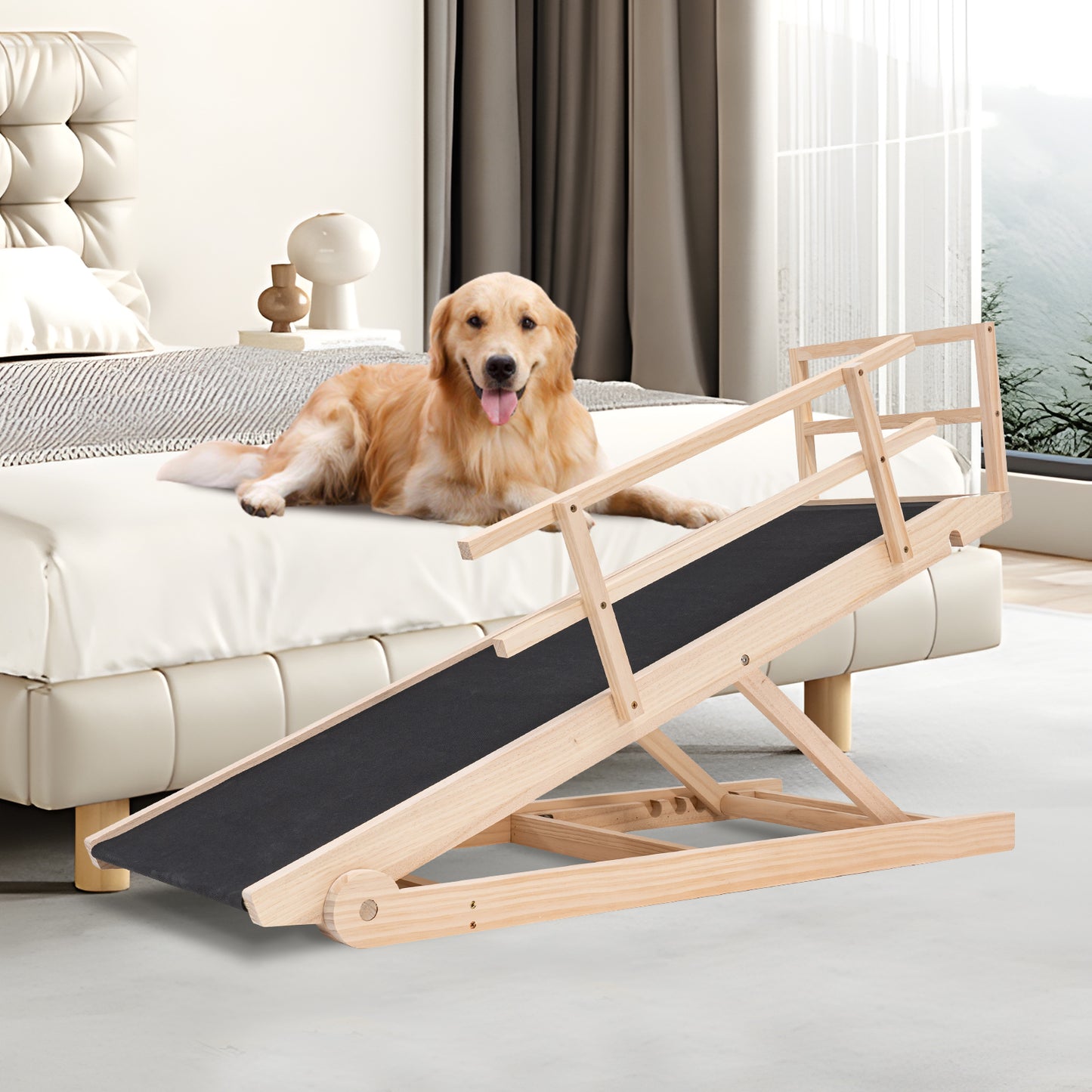 Aboron Antislip Wooden Dog Ramp for High Bed, Couch, Car