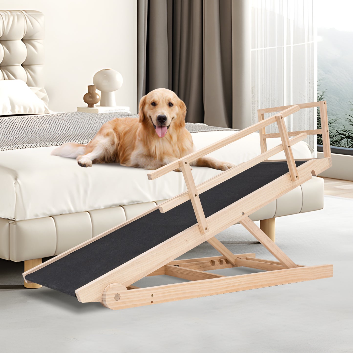 Aboron Antislip Wooden Dog Ramp for High Bed, Couch, Car