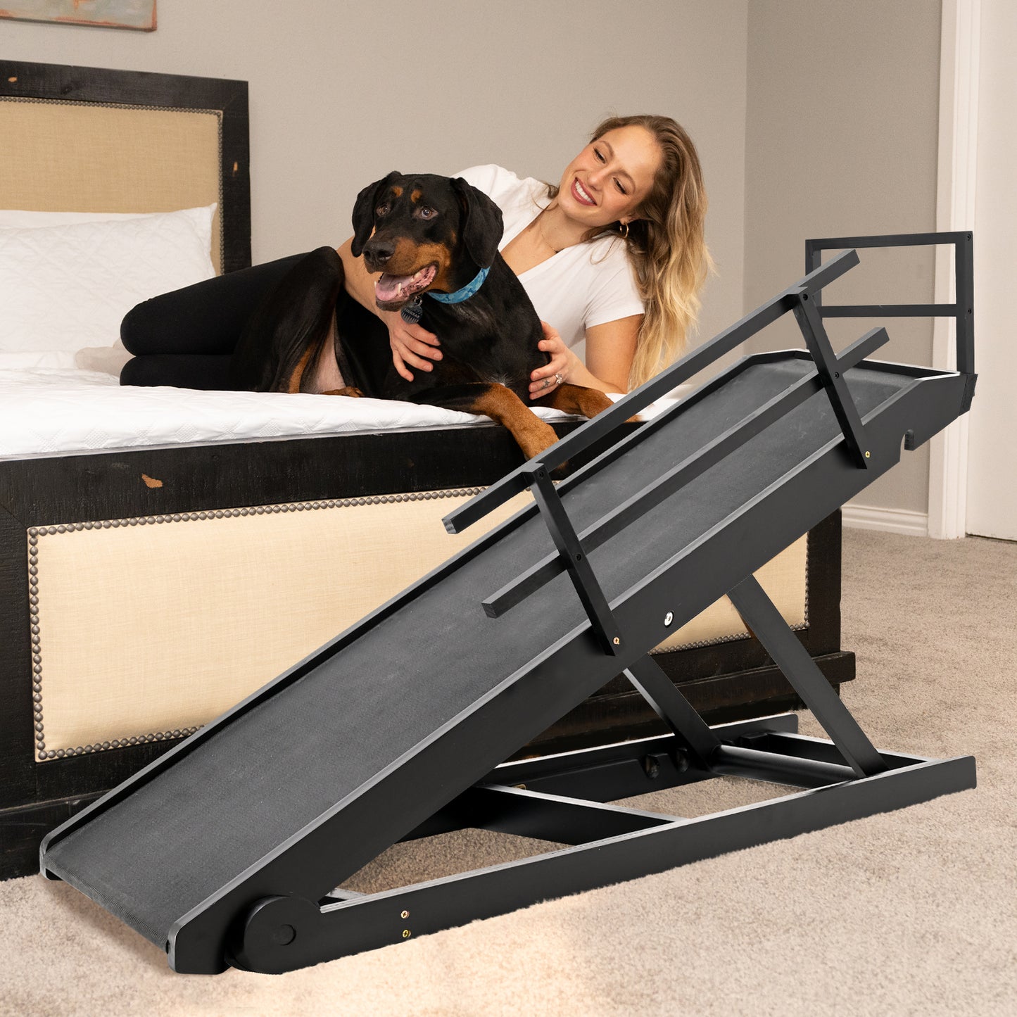 Aboron Adjustable Folding Rubber Pet Ramp for Small & Large Old Dogs & Cats