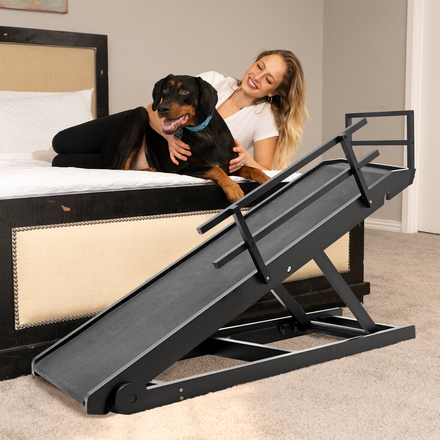 Aboron Adjustable Folding Rubber Pet Ramp for Small & Large Old Dogs & Cats