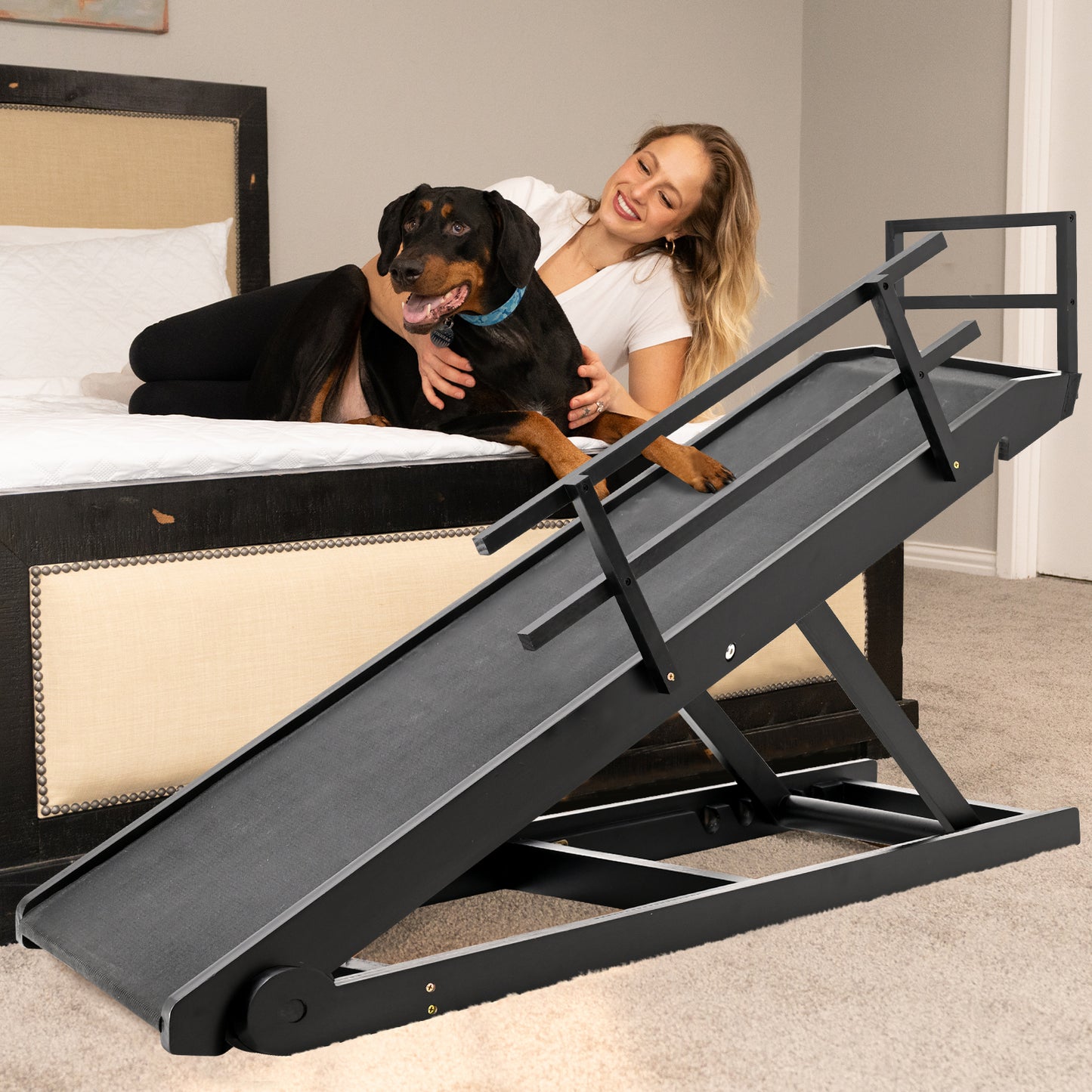 Aboron Adjustable Folding Rubber Pet Ramp for Small & Large Old Dogs & Cats