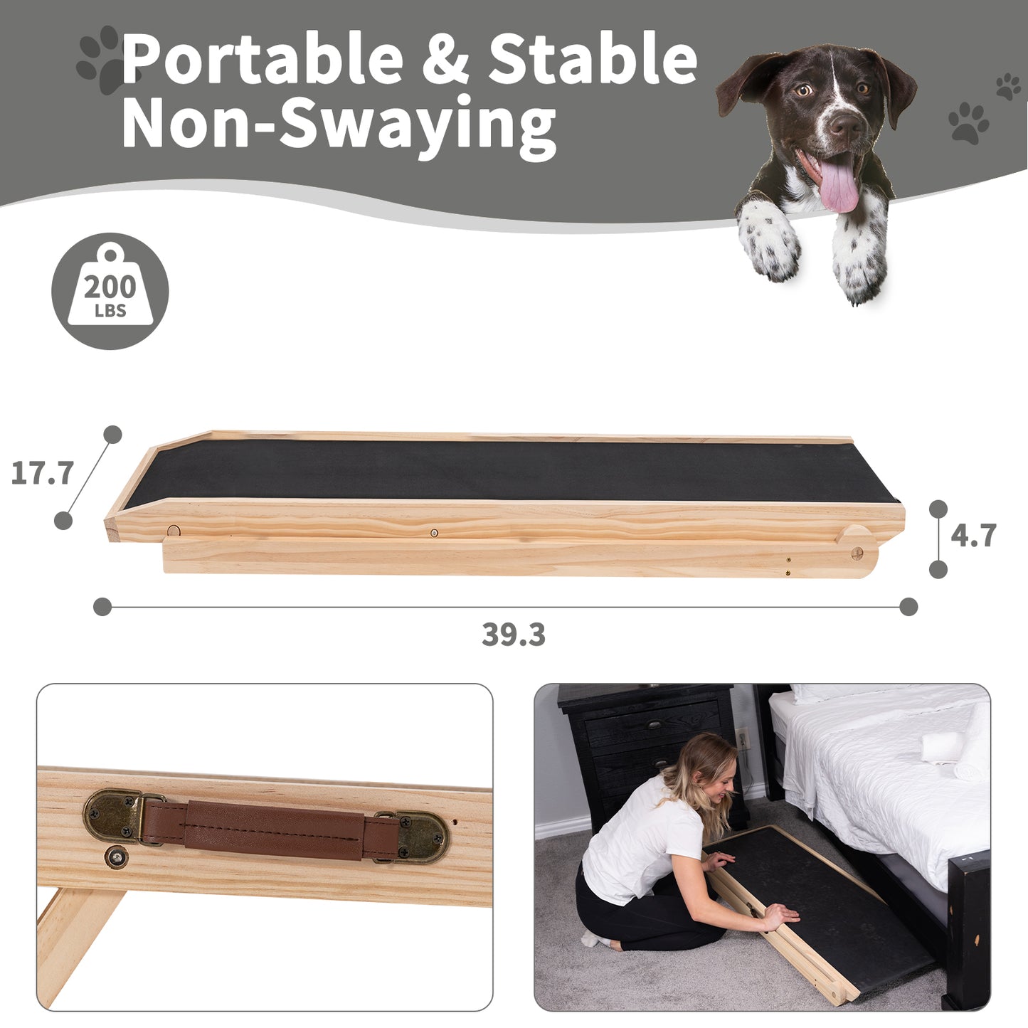 Aboron Antislip Wooden Dog Ramp for High Bed, Couch, Car