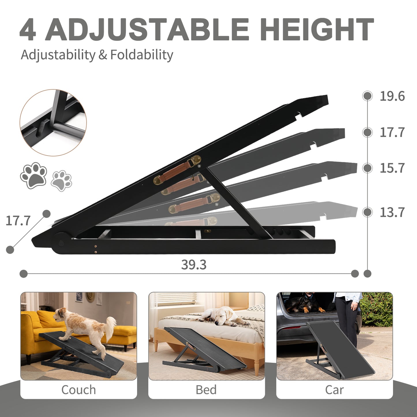 Aboron Adjustable Folding Rubber Pet Ramp for Small & Large Old Dogs & Cats