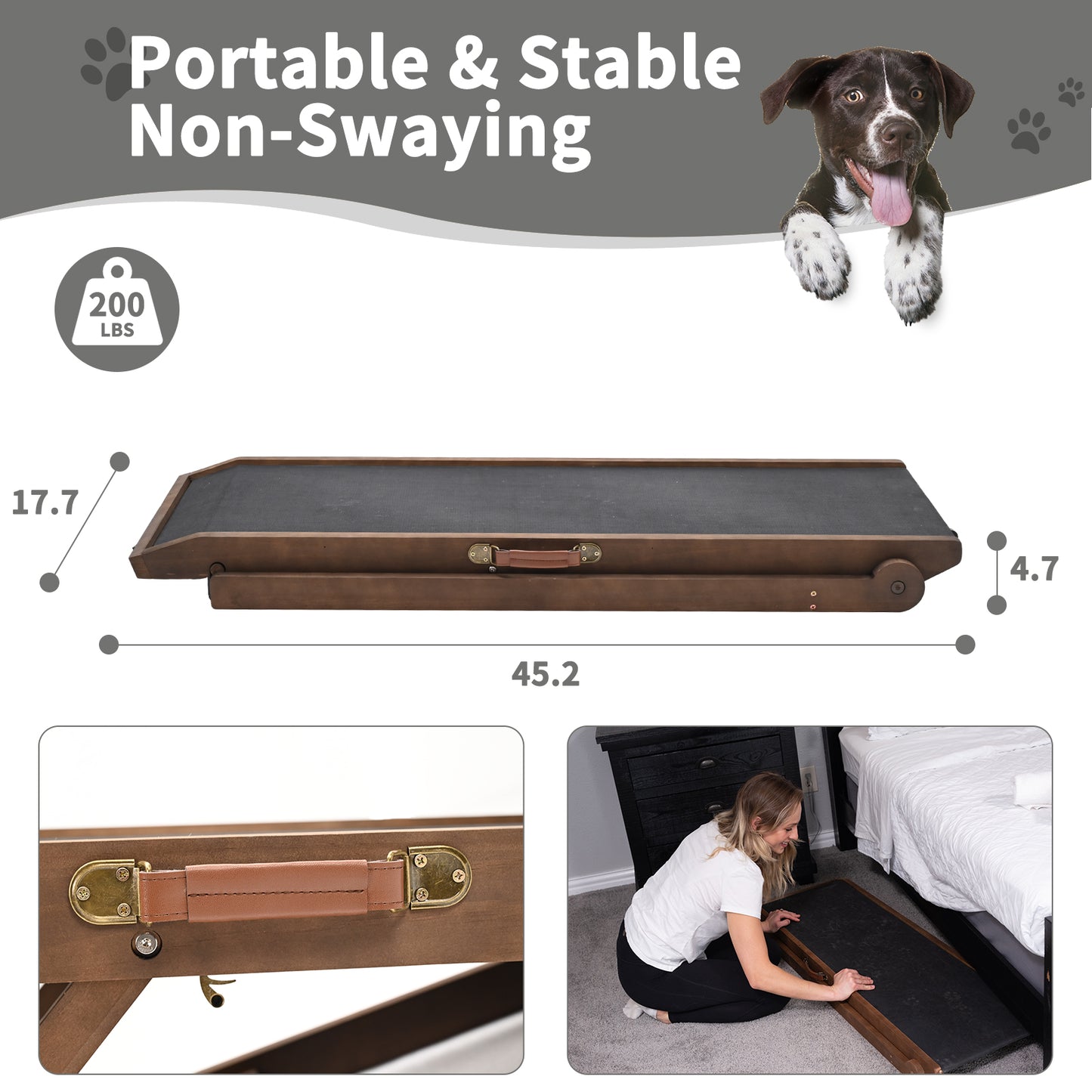 Aboron Folding Pet Ramp, Adjustable Dog Ramp for Bed, Couch, Car